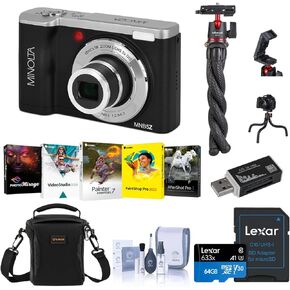 Minolta Minolta MNB5Z 56MP 5K Ultra HD 2.8" LCD Screen Digital Camera, Black, Bundle with Shoulder Bag, 64GB Memory Card, Tripod, Cleaning Kit, PC Software Kit