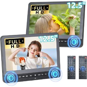 12.5" Dual Portable DVD Players for Car Headrest, Desobry Car DVD Player Dual Screen Play a Same or Two Different Movies with 5-Hour Rechargeable, Regions Free, Support USB/Sync TV