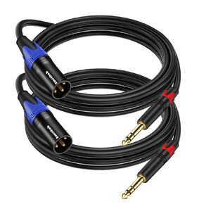 2Pack 1/4 ربع بوصة (6.35 مم) TRS إلى XLR الذكور ، 1/4 بوصة مقبس ستيريو إلى كبل تصحيح الحبل المتوازن المتوازن ، متوافق مع مكبرات الصوت ، وحدات التحكم في الصوت -6.6 قدم (2M)