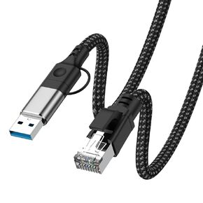 USB C to Ethernet Adapter 1000Gbps, 2-in-1 USB to 1000M Ethernet Adapter, USB-C to RJ45 Network Converter (Thunderbolt 4/3 Compatible), Aluminum Case for Windows, Mac OS, iPad OS and More.