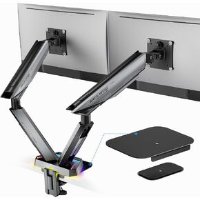 ARES WING RGB Dual Monitor Arm & Steel Monitor Mount Reinforcement Plate for 17-38'' and 35.2 Lbs Ultrawide Screen