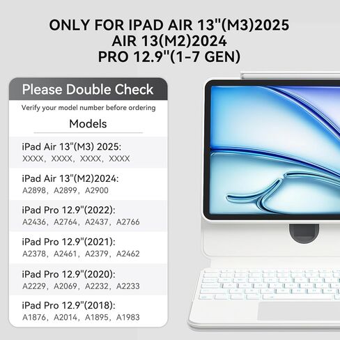Keyboard Case for iPad Air 13"(M3 2025/M2 2024)& Pro 12.9" (6th/5th/4th/3rd Gen)- Height Adjustable, Multi-Touch Trackpad, 360° Rotatable, Magnetic Detachable Clear Back,7-Color Backlit, Black in Saudi Arabia