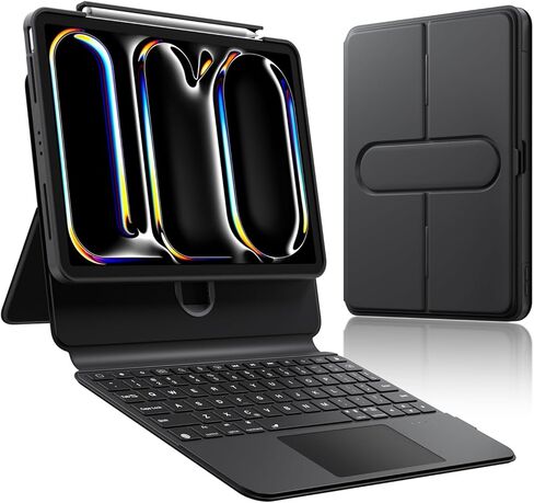 حالة لوحة المفاتيح اللاسلكية لـ iPad Pro12.9-in (1-4 Gen) و iPad Air 13-In. (M3/M2) ، 360 ° Dotting Folio Folio Case w/touchpad ، مفاتيح الإضاءة الخلفية ، حامل قلم رصاص ، لوحة مفاتيح على طراز الكمبيوتر المحمول ، أبيض in Kuwait