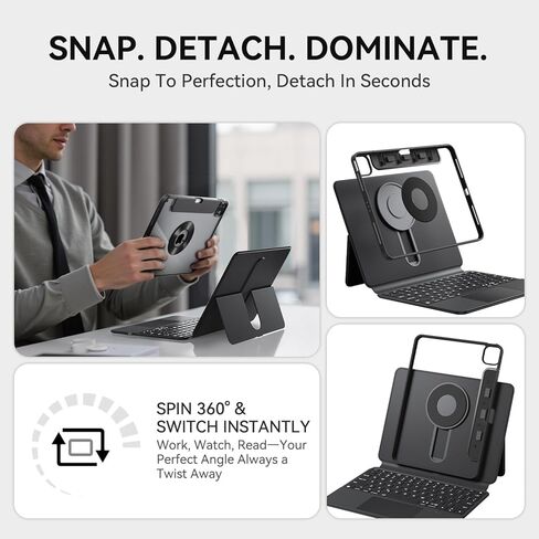 حالة لوحة المفاتيح اللاسلكية لـ iPad Pro12.9-in (1-4 Gen) و iPad Air 13-In. (M3/M2) ، 360 ° Dotting Folio Folio Case w/touchpad ، مفاتيح الإضاءة الخلفية ، حامل قلم رصاص ، لوحة مفاتيح على طراز الكمبيوتر المحمول ، أبيض in Kuwait