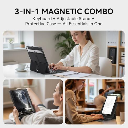 حالة لوحة المفاتيح اللاسلكية لـ iPad Pro12.9-in (1-4 Gen) و iPad Air 13-In. (M3/M2) ، 360 ° Dotting Folio Folio Case w/touchpad ، مفاتيح الإضاءة الخلفية ، حامل قلم رصاص ، لوحة مفاتيح على طراز الكمبيوتر المحمول ، أبيض in Kuwait