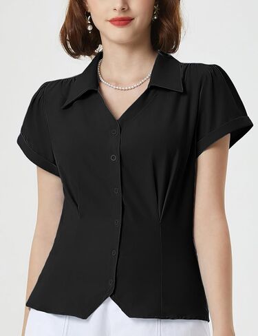 Belle Poque Women Short Sleeve Button Down Shirts Vintage Shirts Business Casual Dressy Blouse Tops in Kuwait
