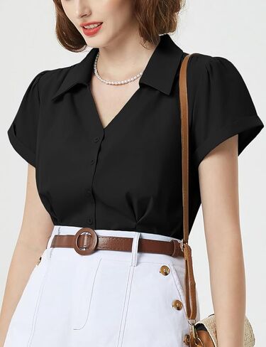 Belle Poque Women Short Sleeve Button Down Shirts Vintage Shirts Business Casual Dressy Blouse Tops in Kuwait