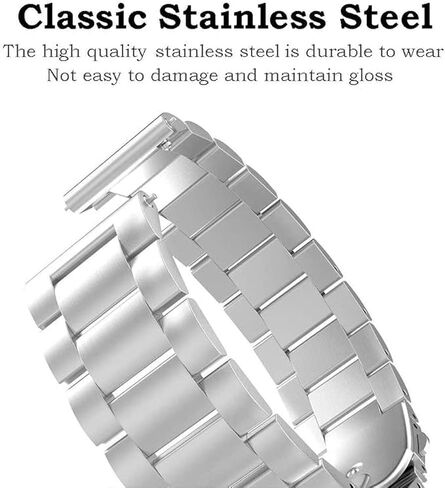Miimall Metal Band for Garmin Vivoactive 6/5/3, Forerunner 55/165/570 42mm, Venu/Venu Sq/2 Plus, 20mm Women Men Solid Strap Stainless Steel Bracelet for Vivomove Sport/Trend/Luxe, Approach S12/S50 in Saudi Arabia