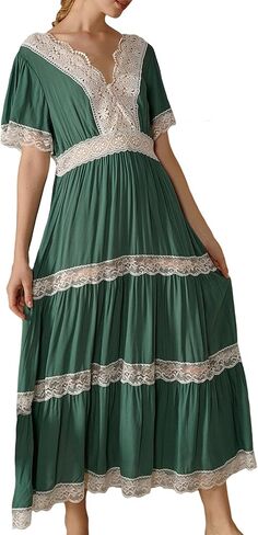Vintage Lace Victorian Nightgowns for Women Short Sleeve Sleepwear Princess Lounge Dress in Saudi Arabia