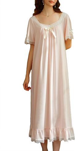 Vintage Lace Victorian Nightgowns for Women Short Sleeve Sleepwear Princess Lounge Dress in Saudi Arabia