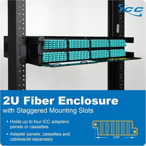 ICC 2U Fiber Optic Rack Mount Enclosure with Staggered Mounting Slots - 8 Slots for ICC Adapter Panels or Cassettes (Sold Separately), Supports up to 192 Fibers, Fits 19-Inch Racks, ICFORE82RM in Kuwait