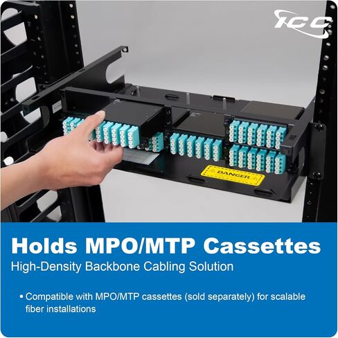 ICC 2U Fiber Optic Rack Mount Enclosure with Staggered Mounting Slots - 8 Slots for ICC Adapter Panels or Cassettes (Sold Separately), Supports up to 192 Fibers, Fits 19-Inch Racks, ICFORE82RM in Kuwait