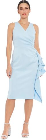 London Times Sleeveless V-Neck Cascade Ruffle Detail | Cocktail Dresses for Women in Saudi Arabia