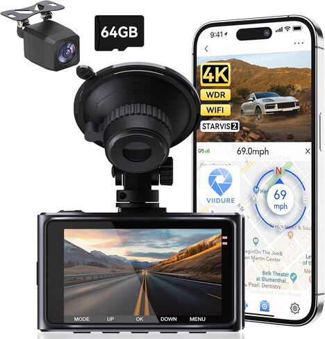 UHD 4K Dual Channel Dash Cam STARVIS CMOS Sensor,4K+1080p Dash Cam Front and Rear 170°Wide Angle Build-in Wi-Fi GPS G-Sensor WDR Parking Surveillance,Dash Camera with 3 inches IPS Screen WDR in Saudi Arabia