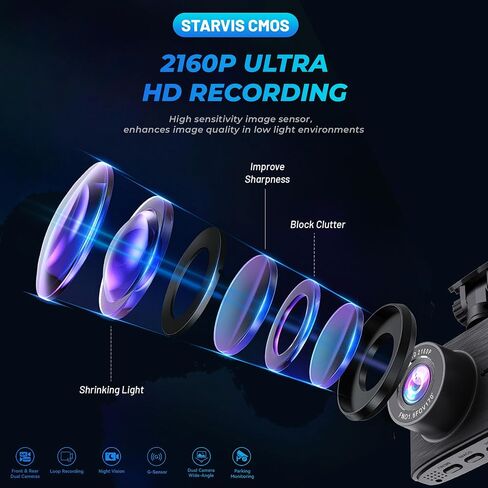 UHD 4K Dual Channel Dash Cam STARVIS CMOS Sensor,4K+1080p Dash Cam Front and Rear 170°Wide Angle Build-in Wi-Fi GPS G-Sensor WDR Parking Surveillance,Dash Camera with 3 inches IPS Screen WDR in Saudi Arabia