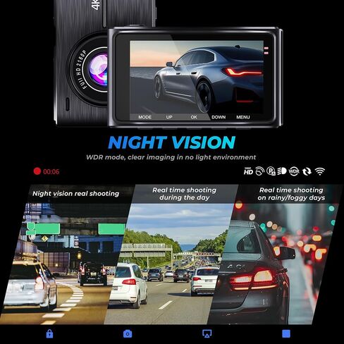 UHD 4K Dual Channel Dash Cam STARVIS CMOS Sensor,4K+1080p Dash Cam Front and Rear 170°Wide Angle Build-in Wi-Fi GPS G-Sensor WDR Parking Surveillance,Dash Camera with 3 inches IPS Screen WDR in Saudi Arabia
