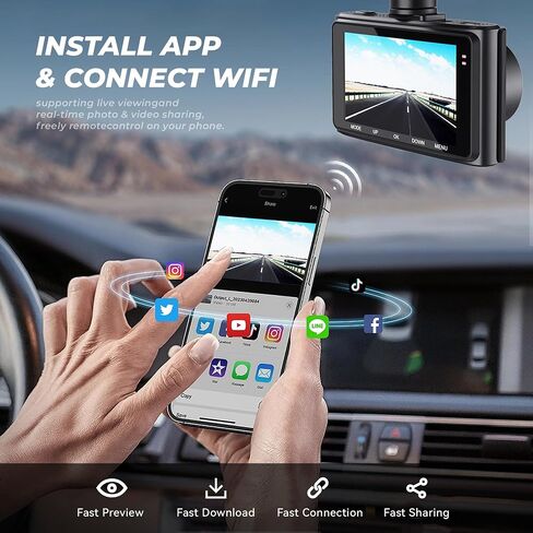 UHD 4K Dual Channel Dash Cam STARVIS CMOS Sensor,4K+1080p Dash Cam Front and Rear 170°Wide Angle Build-in Wi-Fi GPS G-Sensor WDR Parking Surveillance,Dash Camera with 3 inches IPS Screen WDR in Saudi Arabia