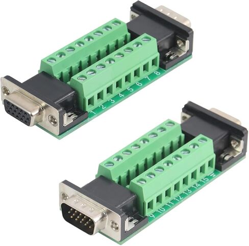 2PCS VGA 3Row 15Pin Male to Female Breakout Board, RS232 D-SUB Serial to 15pin Serial Solderless Port Terminal Gender Changer Connector in Saudi Arabia