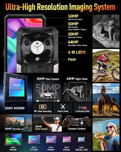 Ulefone Armor 28 Pro 5g Ai Progged Phone ، 32GB+512GB/2TB التوسع ، MTK DIMNYSERSS 7300 ، 6.67 "شاشة مزدوجة AMLOD ، 64 ميجابكسل+50 ميجابكسل+50 ميجابكسل كاميرا حقيقية ، 10600mAh/120W in Kuwait