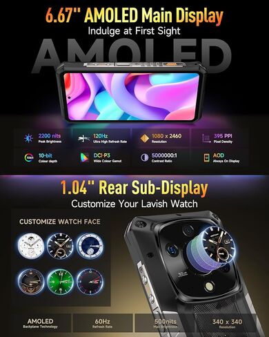 Ulefone Armor 28 Pro 5g Ai Progged Phone ، 32GB+512GB/2TB التوسع ، MTK DIMNYSERSS 7300 ، 6.67 "شاشة مزدوجة AMLOD ، 64 ميجابكسل+50 ميجابكسل+50 ميجابكسل كاميرا حقيقية ، 10600mAh/120W in Kuwait