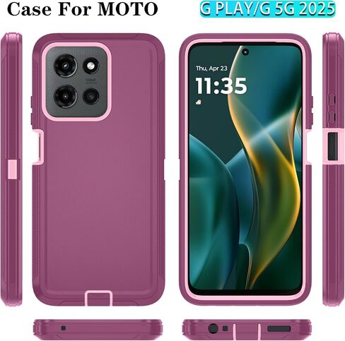 Qinmay Phone Case for Motorola Moto G 5G 2025/Moto G Play 5G 2025 Case with HD Screen Protector, Heavy Duty Shockproof & Dropproof 3-Layer Cover Phone Case,WineRedPink in Kuwait