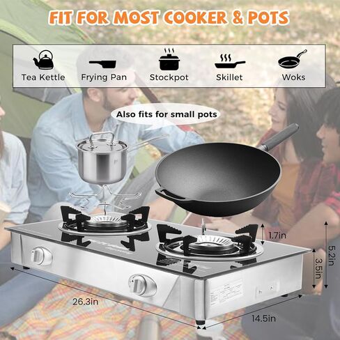 30000 BTU Two Burner Propane Stove Gas Stove, 2 Burner Propane Cooktop Outdoor Camping Stove with Auto Ignition with LPG Adapter Hose in Saudi Arabia