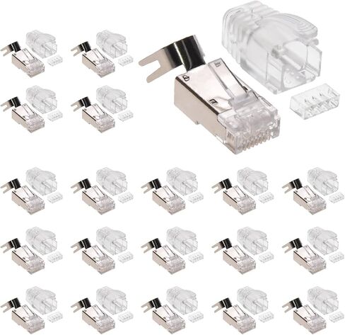 RJ45 CAT.8 Shielded Plug Connector 50Micron 3prong with Clear Boot, Cat 8 Crimp Connector for Solid and Stranded 22-26AWG Cat.8 Wire (20pack) in Kuwait