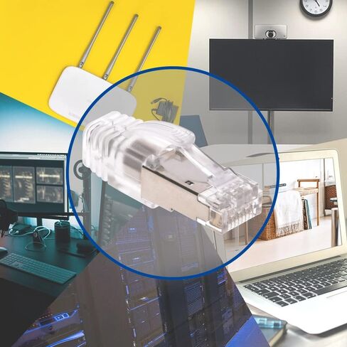 RJ45 CAT.8 Shielded Plug Connector 50Micron 3prong with Clear Boot, Cat 8 Crimp Connector for Solid and Stranded 22-26AWG Cat.8 Wire (20pack) in Kuwait