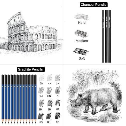 Tensine 146PCS Art Supplies Drawing Kit, Pencils for Sketching - Include Colored, Graphite, Metallic, Charcoal Pencil, Ideal Gift Beginners & Professional Artists Teens Adults, 145 Piece Set in Saudi Arabia