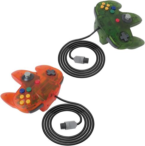 Amour Preserveyy 2025 New 2 Packs Classic 64 Wired Controller joystick لنظام ألعاب الفيديو N64 لوحدة التحكم N64 (أحمر شفاف وشفاف) in Kuwait