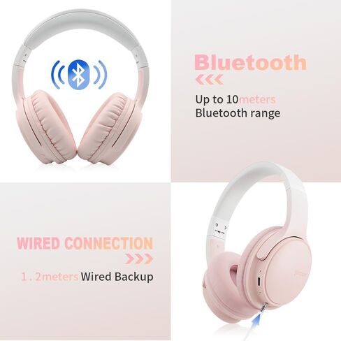 Bluetooth Headphones Over Ear, Foldable Lightweight Wireless Headsets, HiFi Stereo, HD Microphone, 30H Playtime, Suitable for Mobile Phones, Computers, TVs, Games, Outdoors, Offices (Pink) in Kuwait