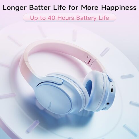 Bluetooth Headphones Over Ear, Foldable Lightweight Wireless Headsets, HiFi Stereo, HD Microphone, 30H Playtime, Suitable for Mobile Phones, Computers, TVs, Games, Outdoors, Offices (Pink) in Kuwait