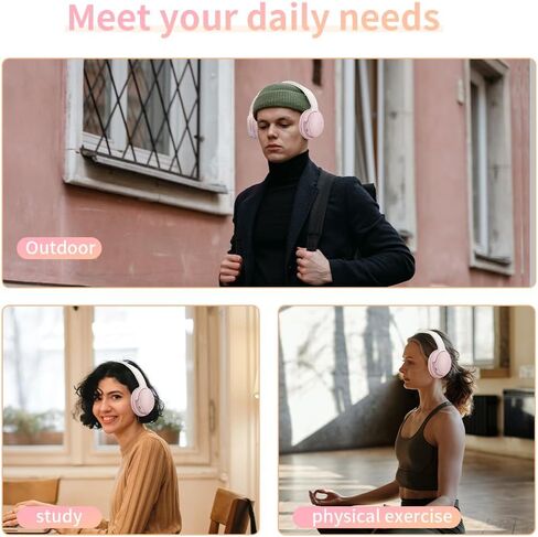 Bluetooth Headphones Over Ear, Foldable Lightweight Wireless Headsets, HiFi Stereo, HD Microphone, 30H Playtime, Suitable for Mobile Phones, Computers, TVs, Games, Outdoors, Offices (Pink) in Kuwait