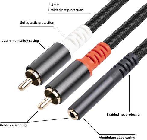 كابل 3.5 ملم إلى 2 RCA، موزع صوت ستيريو RCA Y 3.5 ملم أنثى إلى 2RCA ذكر محول صوت ستيريو، للتلفزيون، والهواتف الذكية، وMP3، والأجهزة اللوحية، ومكبرات الصوت - 1.3 قدم in Saudi Arabia
