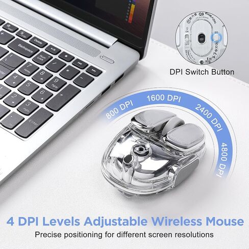 Q9 Wireless Mouse, 2.4G/BT Dual Mode, 4 Adjustable DPI (800-4800), Ultra-Quiet Click, RGB Breathing Light, 500mAh Long Battery, Portable for PC/Laptop/Mac/Tablet(Silver) in Saudi Arabia