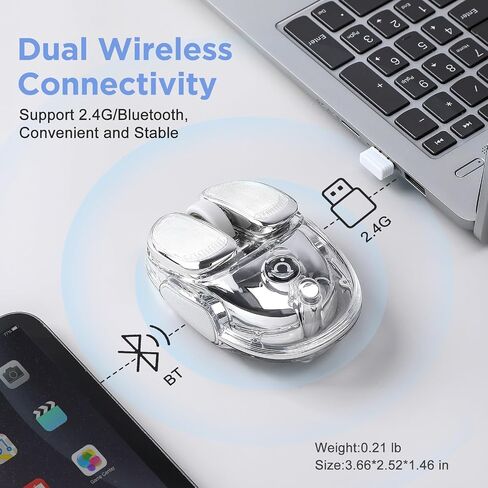 Q9 Wireless Mouse, 2.4G/BT Dual Mode, 4 Adjustable DPI (800-4800), Ultra-Quiet Click, RGB Breathing Light, 500mAh Long Battery, Portable for PC/Laptop/Mac/Tablet(Silver) in Saudi Arabia