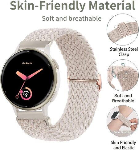 2 Pack Braided Stretchy Nylon Watch Bands Compatible with Garmin Vivoactive 6/5/3, 20mm Loop Elastic Fabric Straps for Venu Sq 2/Forerunner 55/165/645/245 Women Men in Saudi Arabia