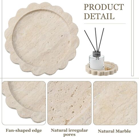 صينية صغيرة بحافة صدفية مستديرة من الحجر الجيري مقاس 5.5 بوصة، صينية مجوهرات رخامية مزخرفة، صينية طبق حجرية لطاولة خزانة الملابس، صينية حلية هدية للنساء in Kuwait