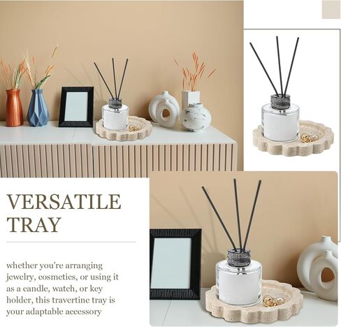 صينية صغيرة بحافة صدفية مستديرة من الحجر الجيري مقاس 5.5 بوصة، صينية مجوهرات رخامية مزخرفة، صينية طبق حجرية لطاولة خزانة الملابس، صينية حلية هدية للنساء in Kuwait