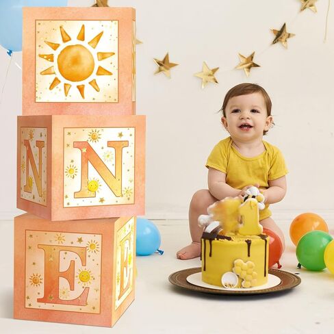 Honoson 3 Pcs My First Rodeo Balloon Boxes with ONE Letters Western Cowboy 1st Birthday Decorations Birthday Party Decor for Boy Girl Cake Smash Backdrop Baby Shower Photo Prop Supply (Brown Blue) in Kuwait