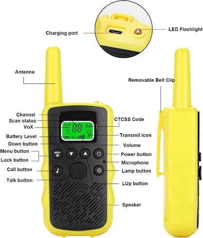 Walkie Talkies طويل المدى للبالغين - أجهزة الراديو التي يمكن إعادة شحنها ثنائية الاتجاه مع راديو 22 قنوات FRS ، و Kids Walkie Talkies مع مصباح LED ، و Vox Walky Talky للتخييم المشي لمسافات طويلة 4Pack in Saudi Arabia