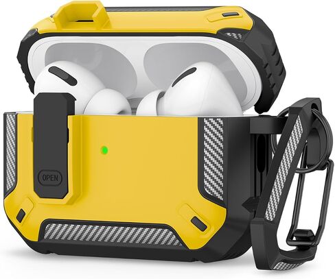 Meliya for AirPods Pro 2nd/1st Generation Case Cover with Secure Lock, Automatic Pop-up Full Protection Hard Protective Case for Apple AirPods Pro 2 (2023/2022/2019) (Black Yellow) in Saudi Arabia