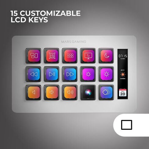 MARSGAMING MSD-One Slim Control Deck, 15 Customizable LCD Keys, Expanded LCD Display, Software Control and Plug-in, Compact Control Deck with Slim Ergonomic Design, Windows and MacOS, White in Saudi Arabia