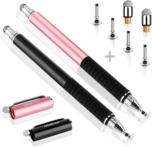 MEKO(2 Pcs)[2 in 1 Precision Series] Disc Stylus/Styli for All Touch Screen Devices Bundle with 4 Replaceable Disc Tips, 2 Replaceable Fiber Tips- (Black/Silver) in Saudi Arabia