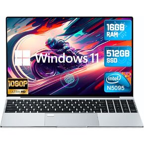 2025 Latest 16'' Full HD Laptop Windows 11, 1TB SSD 16GB RAM, 12th Gen Intel N95 Processor(Max 3.4GHz), 8000mAh Battery, Backlit Keyboard, Fingerprint, Type-C, USB 3.2, HDMI, WiFi5, BT, TF Card Slot