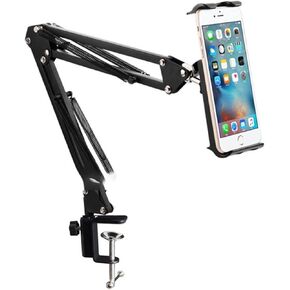 360 تدوير مع ربيع 3.5 "-10.6" جهاز سطح المكتب المكتبي Mount Phone Clamp Clamp Clamp Mount (أسود)