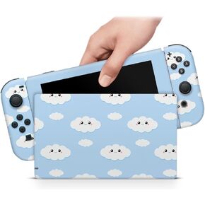 ZOOMHITSKINS OLED Switch Skin, Compatible with Switch OLED Skin Wrap, Clouds Kawaii Blue White Anime Cartoon Sky Cute Pastel, 3M Vinyl for Durable & Fit, Made in The USA