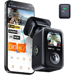 【Bundle: Vantrue E360 5.2K 360° Panoramic Dash Cam + Remote Controller】 5GHz WiFi&GPS, Dual STARVIS 2, HDR,8 IR Night Vision, Voice Control, Touchscreen, 24/7 Buffered Parking Mode, Support 512GB Max