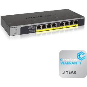 NETGEAR GS108LP 8-Port Gigabit Unmanaged 𝐏𝐨𝐄+ 𝐒𝐰𝐢𝐭𝐜𝐡 | Desktop, Rack-Mountable, Wall-Mountable | Stay Protected with Cloud Care's 3 Year Warranty SupportPlus