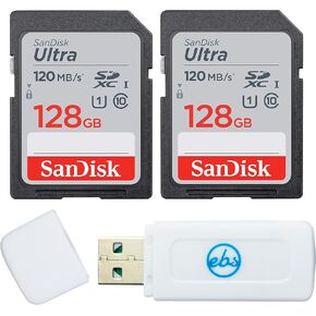 SanDisk Ultra 128GB SDXC Card (2 Pack) Works with Olympus Mirrorless Camera OM System OM-1 (SDSDUN4-128G-GN6IN) U1 C10 Full HD Bundle with (1) Everything But Stromboli Micro & SD Memory Card Reader